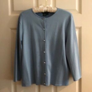 Classic Ralph Lauren silk blend light blue cardigan with Pearl buttons. Size PM